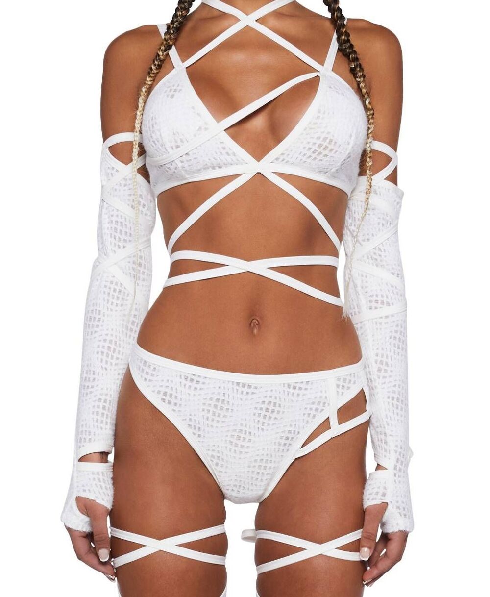 Club Exx Burning Man Fuzzy Bra Top and Gloves